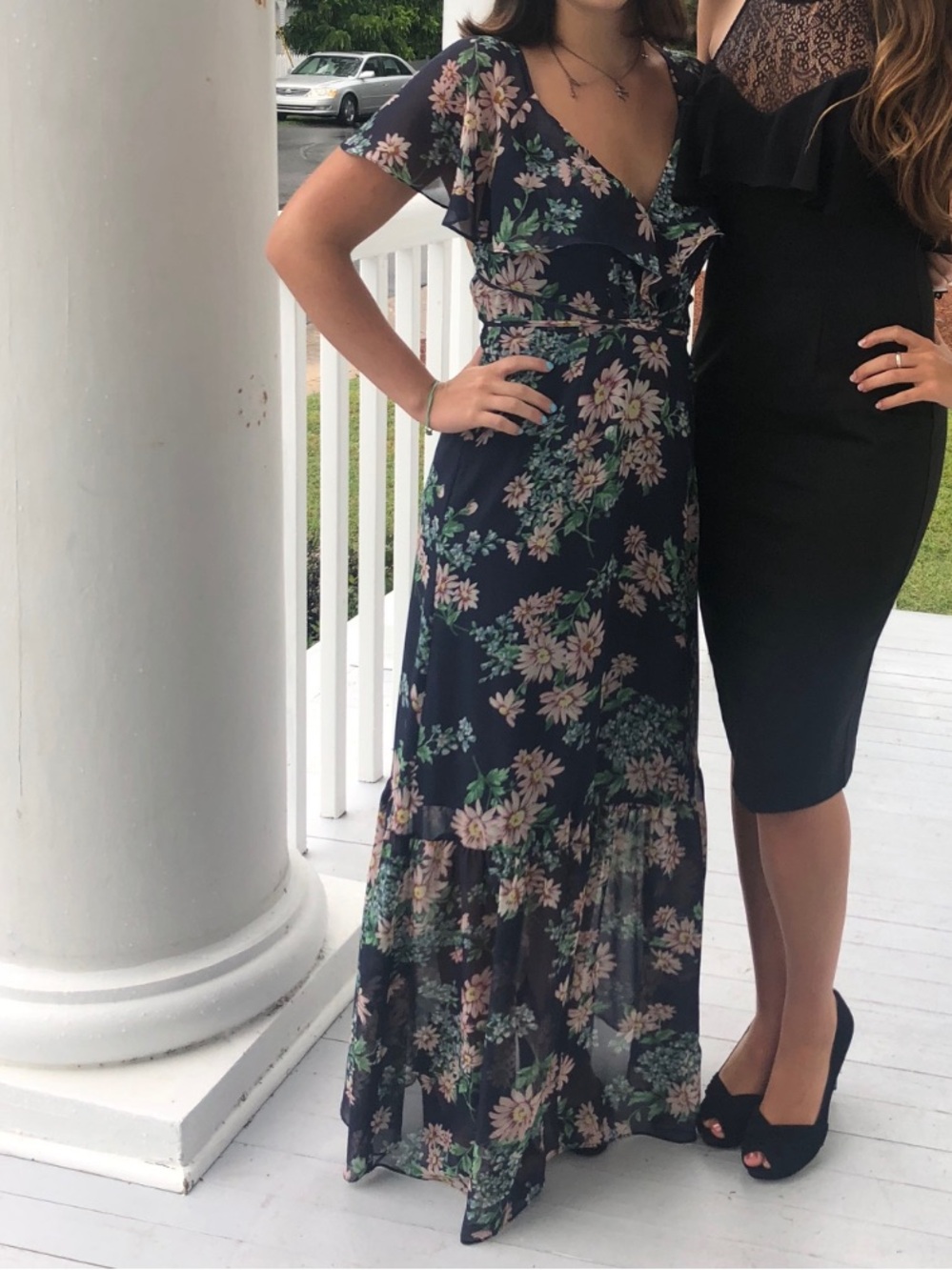 Lord & Taylor Black Lace Ruffle Midi Dress